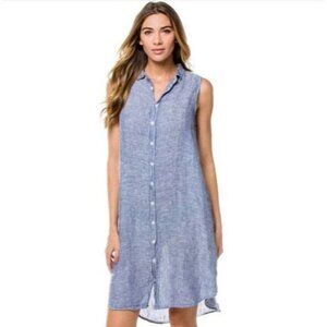 CP Shades Mara Linen Sleeveless Shirt Dress Size L Womens Blue $234